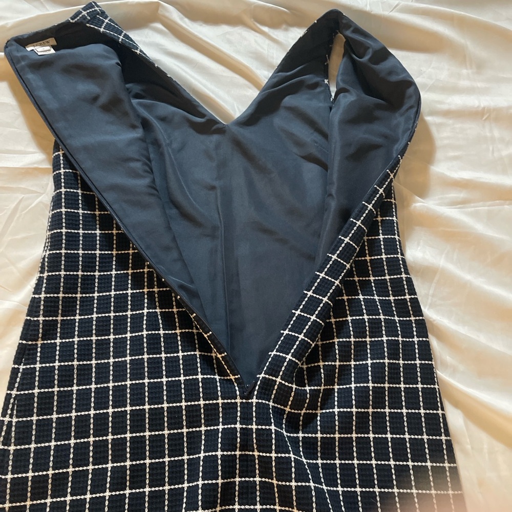 J.Crew Navy Textured Grid Shift Dress Size 0 Sleeveless V-Neck Career Preppy - Picture 9 of 12